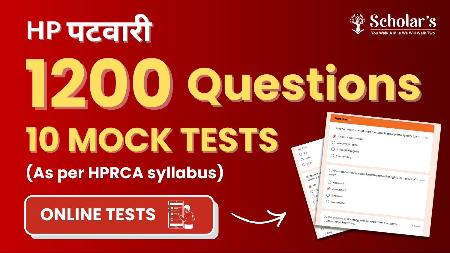 HP Patwari 1200 Questions - 10 Mock Tests